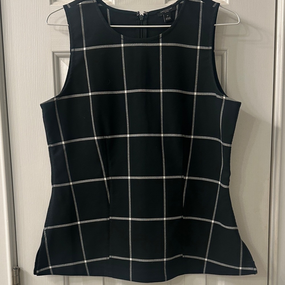 Forest green and White Ann Taylor Checkered Women's Top